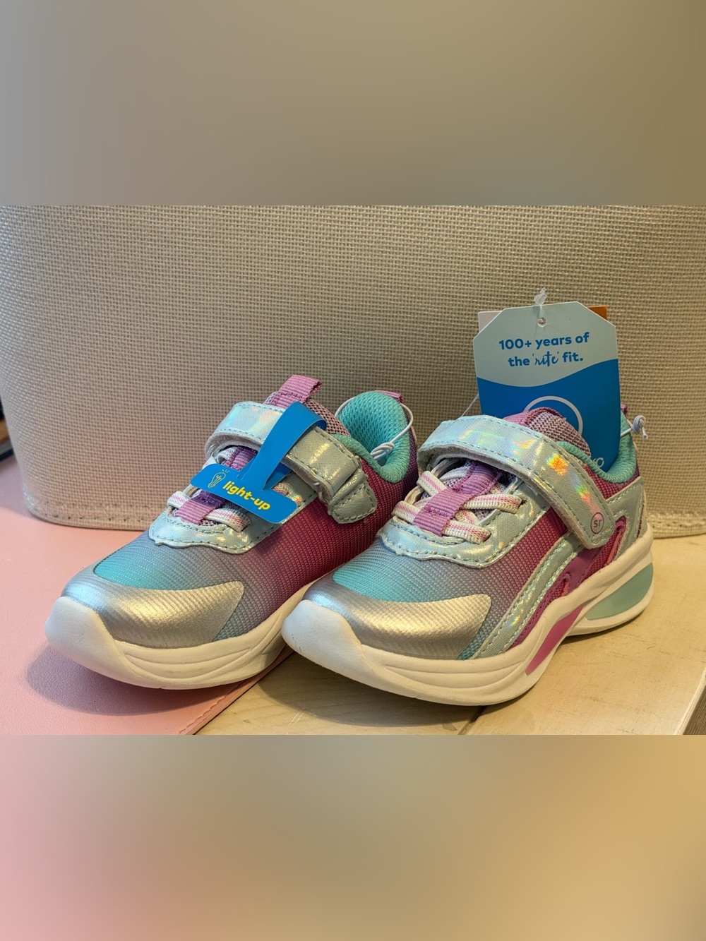 Stride Rite Girls' Light-Up Sneakers in Pink, Teal & Silver